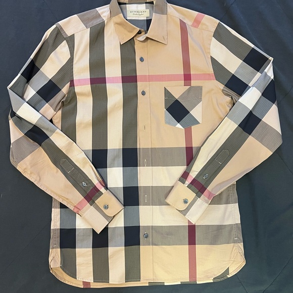 Burberry Men´s Tan and Black Checkered Shirt
